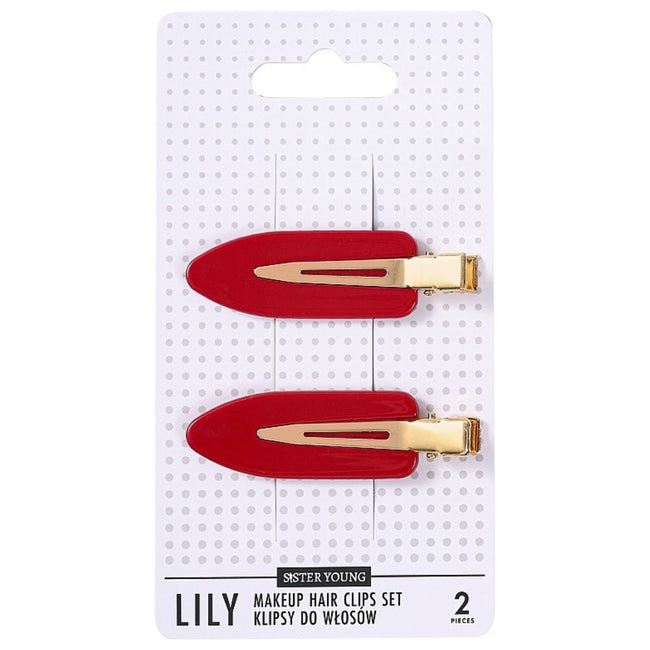 Sister Young Lily klipsy do włosów do makijażu Red 2szt