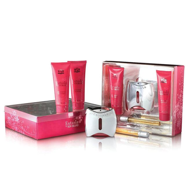 New Brand Extasia For Women zestaw woda perfumowana spray 100ml + balsam do ciała 130 ml + żel pod prysznic 130ml + woda perfumowana spray 15ml