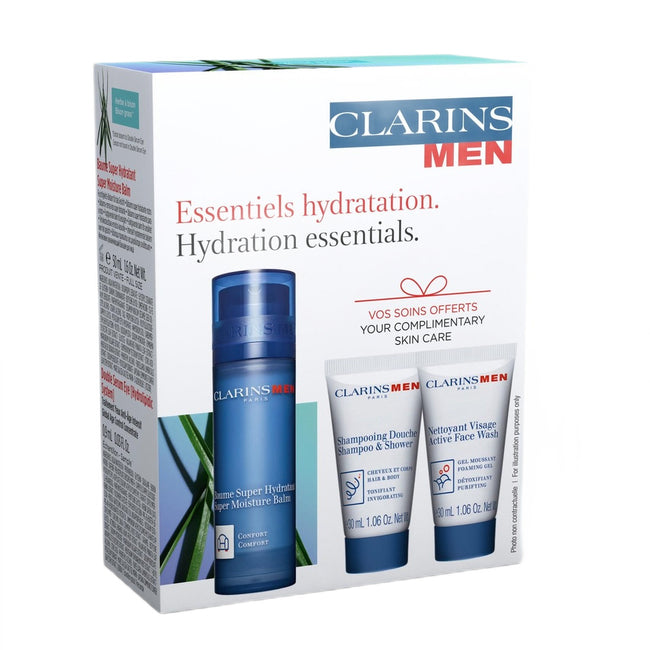 Clarins ClarinsMen zestaw balsam nawilżający 50ml + żel pod prysznic 30ml + żel do mycia twarzy 30ml + serum pod oczy 0.9ml