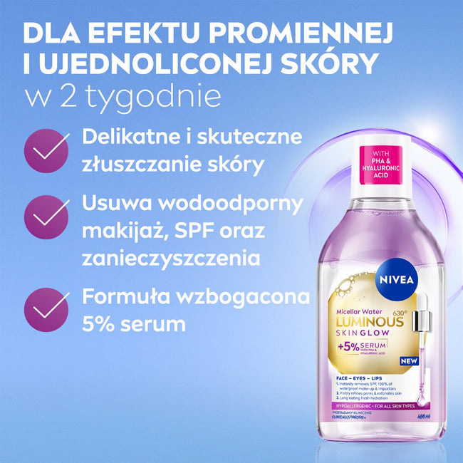 Nivea Luminous630® Skin Glow płyn micelarny z 5% serum 400ml