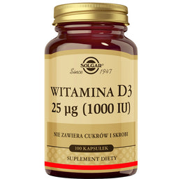 Solgar Witamina D3 1000IU suplement diety 100 kapsułek