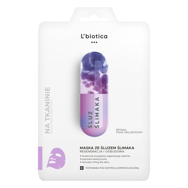 L'biotica Maska na tkaninie ze śluzem ślimaka - błyskawiczna regeneracja 23ml