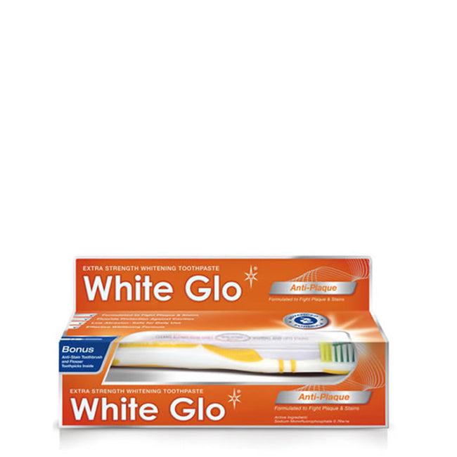 White Glo Anti-Plaque wybielająca pasta do usuwania i zapobiegania osadzaniu się kamienia nazębnego 100ml + szczoteczka