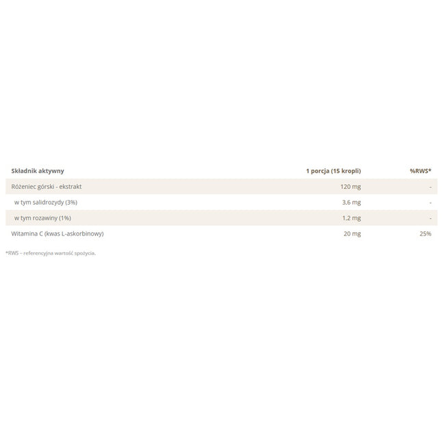 Yango Różeniec górski 3% salidrozydów 1% rozawin suplement diety w kroplach 30ml