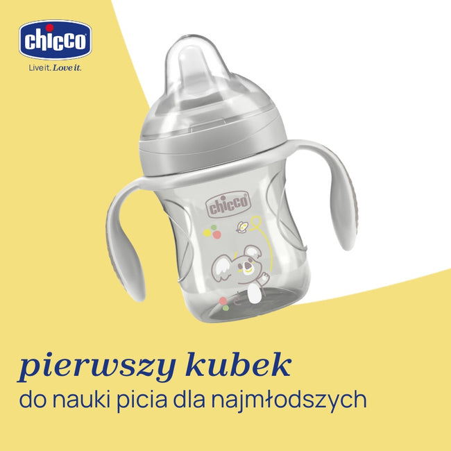 Chicco Transition Cup pierwszy kubek treningowy z miękkim ustnikiem 4m+ Szary 200ml