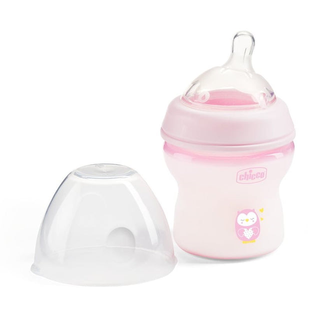 Chicco NaturalFeeling butelka plastikowa ze smoczkiem silikonowym przepływ wolny 0m+ Różowa 150ml