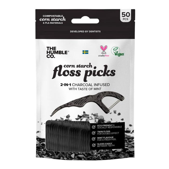 Humble Natural Dental Floss Picks nicio-wykałaczki Charcoal 50szt