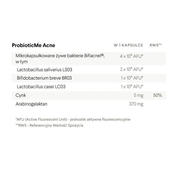 HealthLabs ProbioticMe Acne probiotyk z cynkiem dla wsparcia zdrowej skóry 30 kapsułek