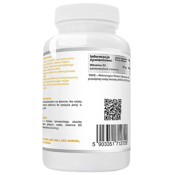 WISH Pharmaceutical Witamina D3 2000IU 50µg w oleju z krokosza barwierskiego suplement diety 120 kapsułek miękkich
