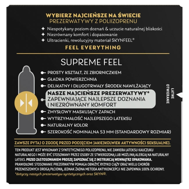 SKYN Supreme Feel cienkie nielatektowe prezerwatywy 3szt.