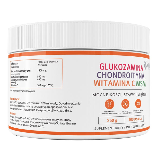 WISH Pharmaceutical Glukozamina + Chondroityna + Witamina C + MSM suplement diety w proszku 250g