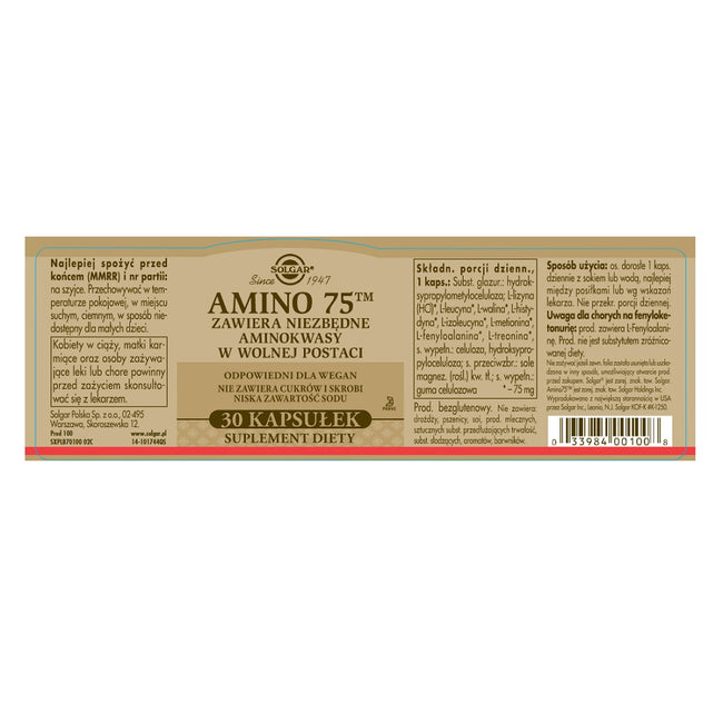 Solgar Amino 75 suplement diety 30 kapsułek