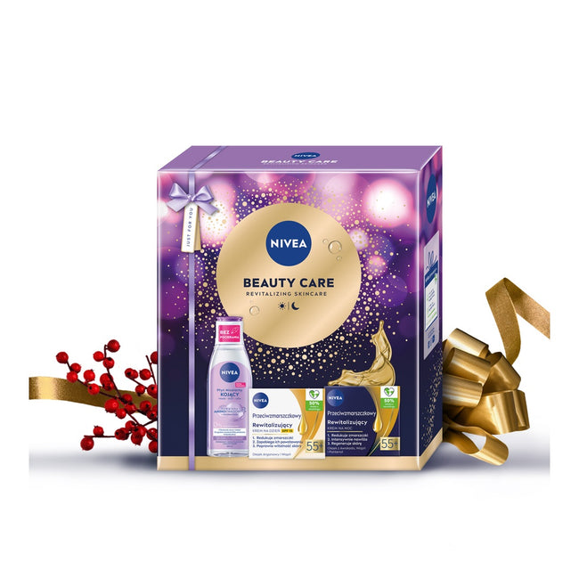Nivea Beauty Care zestaw rewitalizujący krem na dzień SPF15 55+ 50ml + rewitalizujący krem na noc 55+ 50ml + kojący płyn micelarny 200ml
