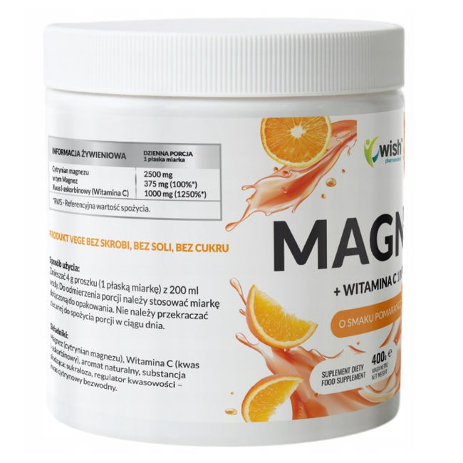 WISH Pharmaceutical Magnez + Witamina C 1000mg suplement diety w proszku 400g