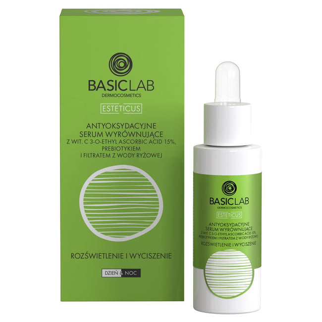 BasicLab Esteticus antyoksydacyjne serum wyrównujące z wit.C 15% Rozświetlenie i Wyciszenie 30ml