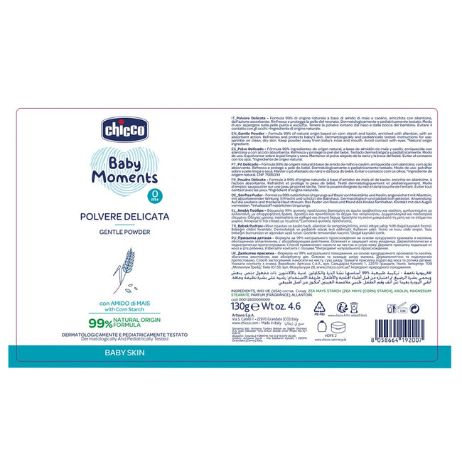 Chicco Baby Moments delikatny puder dla dzieci 0m+ 130g