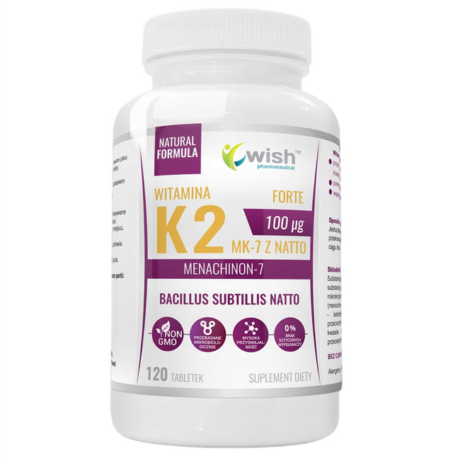WISH Pharmaceutical Witamina K2 100µg MK-7 z Natto suplement diety 120 tabletek