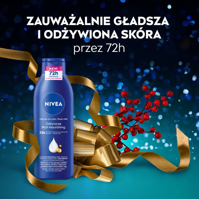 Nivea Pampering zestaw pielęgnujący żel pod prysznic 250ml + odżywcze mleczko do ciała 250ml + intensywnie nawilżający krem do rąk 100ml + antyperspirant w kulce 50ml