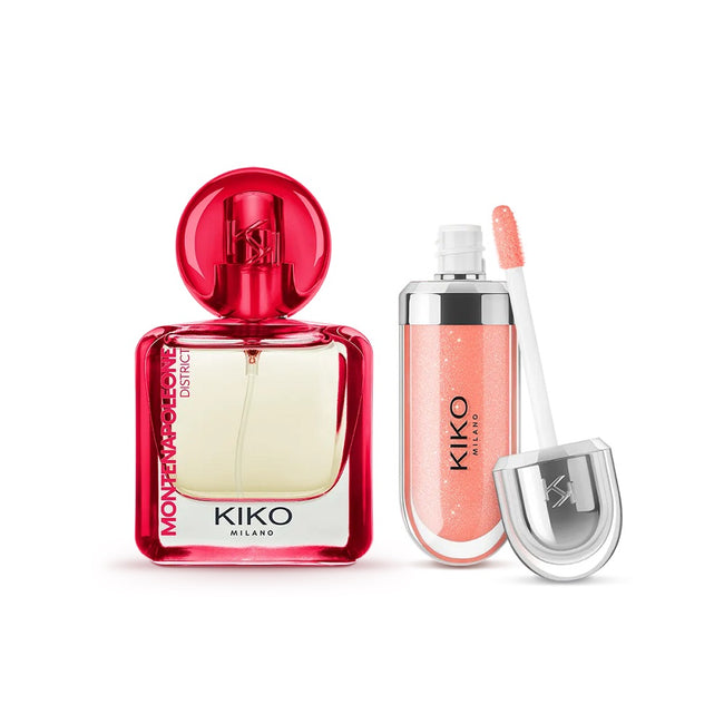 KIKO Milano Glam Vibes Beauty Set zestaw Montenapoleone District woda perfumowana 50ml + 3D Hydra Lip Gloss nawilżający błyszczyk do ust 6.5ml