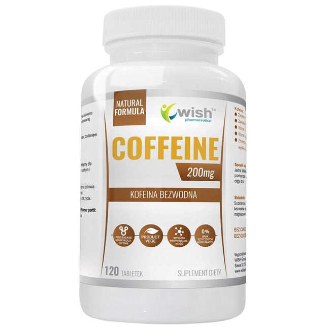 WISH Pharmaceutical Coffeine 200mg kofeina bezwodna suplement diety 120 tabletek
