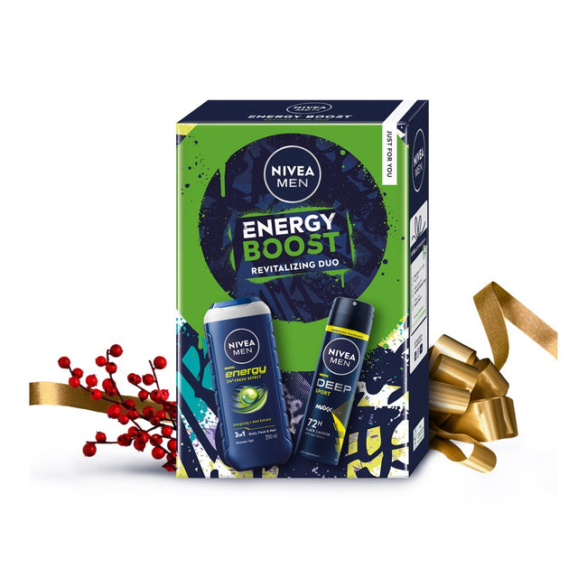 Nivea Men Energy Boost zestaw żel pod prysznic 3w1 250ml + antyperspirant w sprayu 150ml