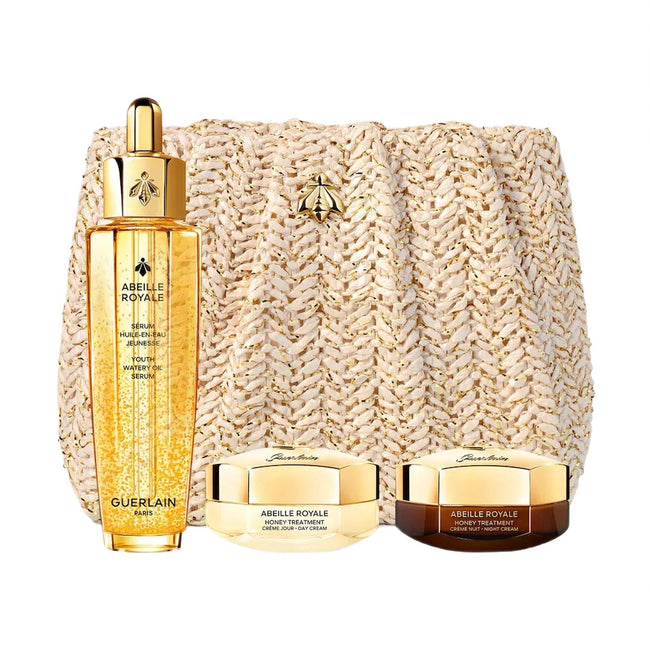 Guerlain Abeille Royale Youth Watery Oil Serum zestaw serum do twarzy 50ml + krem na dzień 15ml + krem na noc 15ml + kosmetyczka