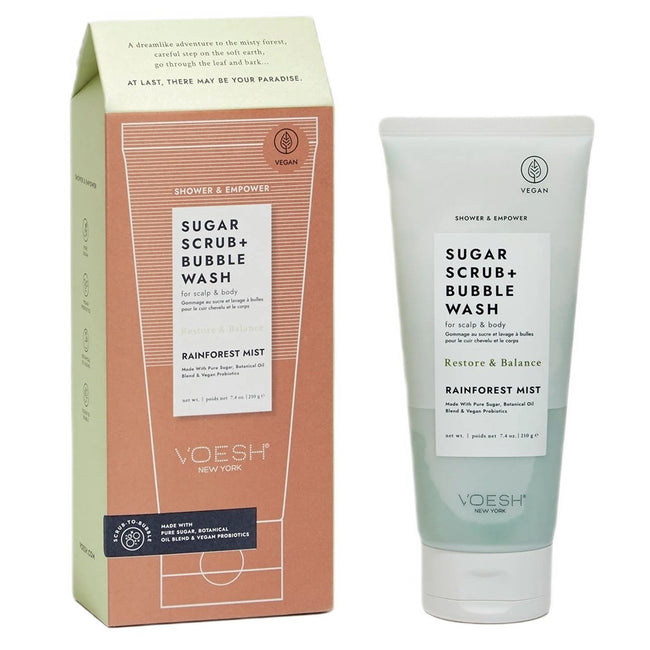 VOESH Sugar Scrub + Bubble Wash cukrowy peeling myjący do ciała i skóry głowy Rainforest Mist 210g