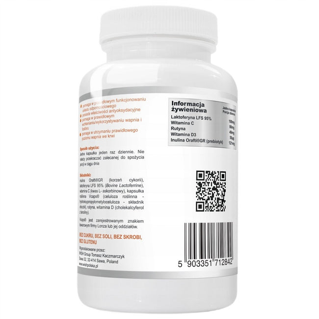 WISH Pharmaceutical Lactoferrin LFS 95% 100mg Complex + Prebiotyk  suplement diety 60 kapsułek