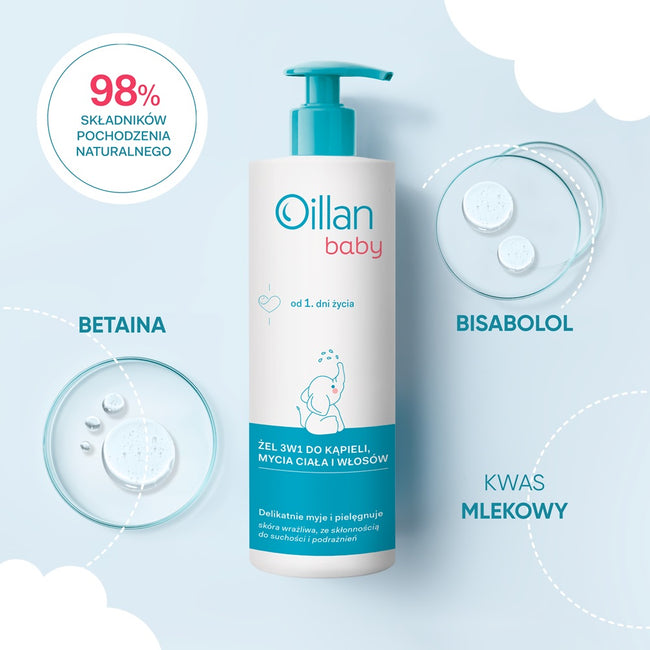 Oillan Baby żel 3w1 do kąpieli mycia ciała i włosów 400ml