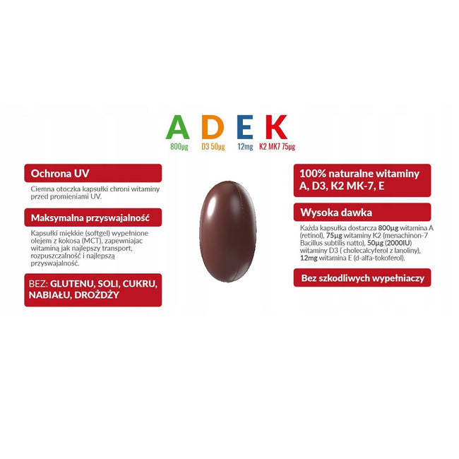 WISH Pharmaceutical Witamina ADEK Forte w oleju MCT suplement diety 120 kapsułek miękkich