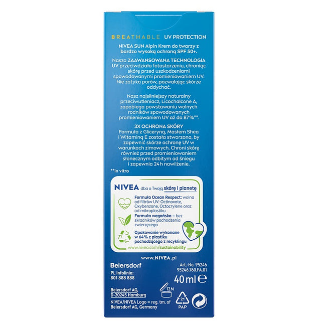 Nivea Sun Alpin krem do twarzy z wysoką ochroną SPF50+ 40ml