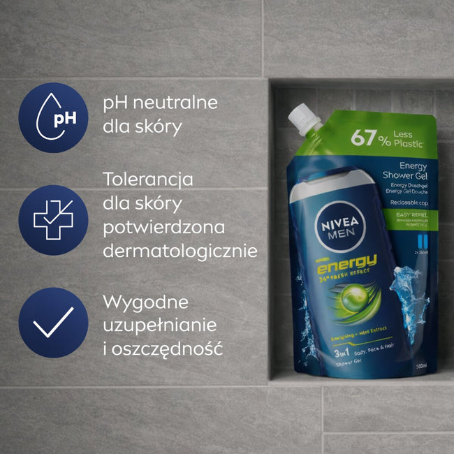 Nivea Men Energy żel pod prysznic opakowanie uzupełniające 500ml