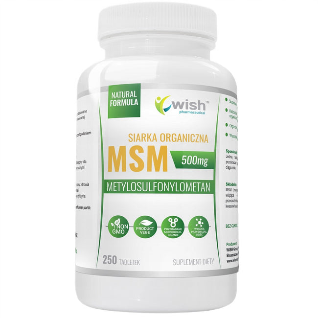 WISH Pharmaceutical Siarka Organiczna MSM 500mg suplement diety 250 tabletek