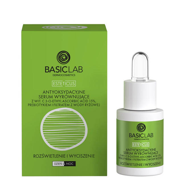BasicLab Esteticus antyoksydacyjne serum wyrównujące z wit.C 15% Rozświetlenie i Wyciszenie 15ml