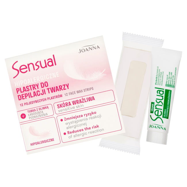 Joanna Sensual hipoalergiczne plastry do depilacji twarzy 12szt + tubka z oliwką łagodzącą 10ml