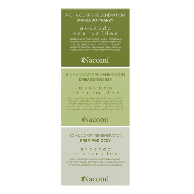 Nacomi Rich & Comfy Regeneration Avocado zestaw krem do twarzy 40ml + krem pod oczy 15ml + maska do twarzy 40ml