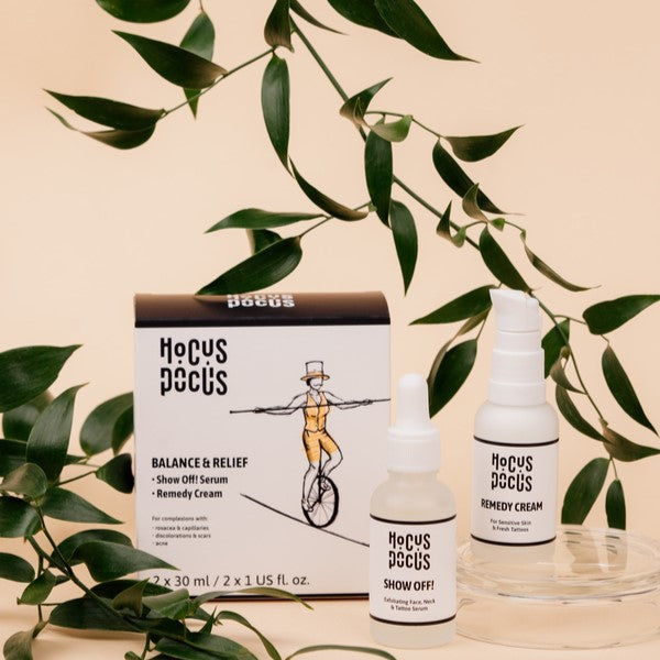 Hocus Pocus Balance & Relief zestaw łagodzący krem do tatuaży 30ml + mikrozłuszczające serum 30ml