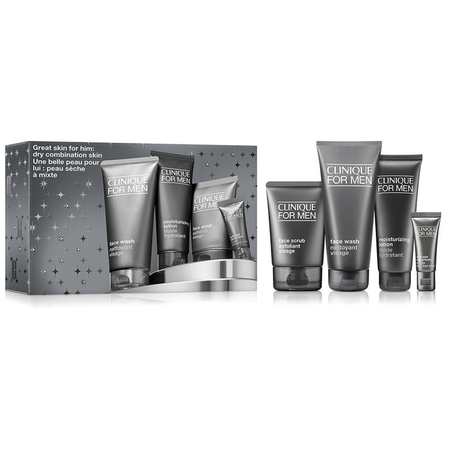 Clinique Great Skin for Him zestaw żel do mycia twarzy 200ml + peeling do twarzy 100ml + przeciwstarzeniowy krem pod oczy 15ml + emulsja nawilżająca do twarzy 100ml