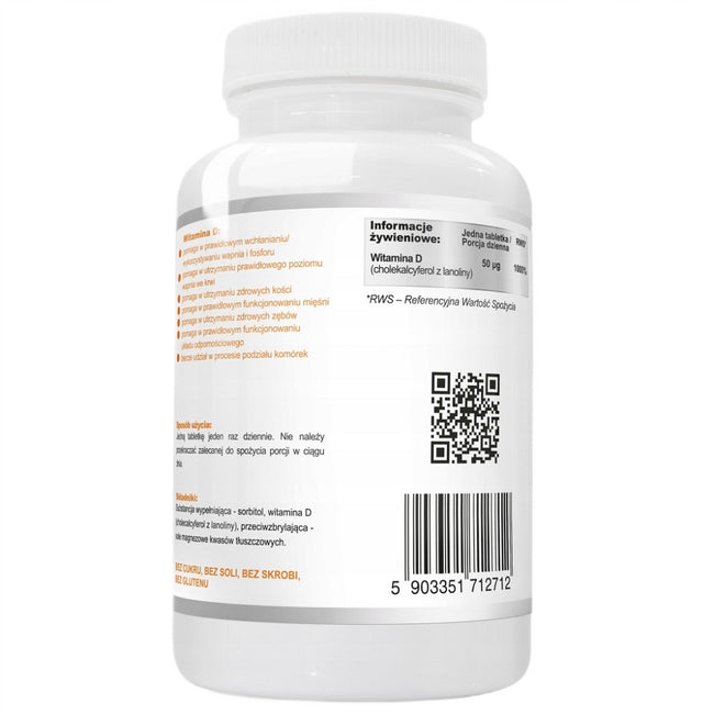 WISH Pharmaceutical Witamina D3 Forte 2000IU 50µg suplement diety 120 tabletek