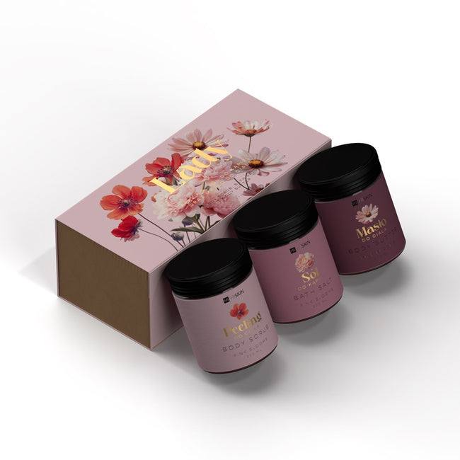 HiSkin Lady Flowers zestaw sól do kąpieli 200ml + peeling do ciała 200ml + masło do ciała 200ml