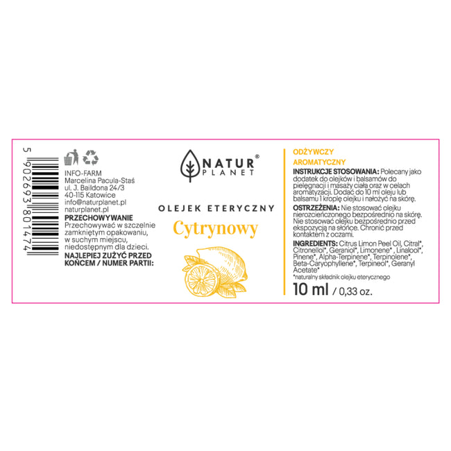 Natur Planet Olejek eteryczny cytrynowy 10ml