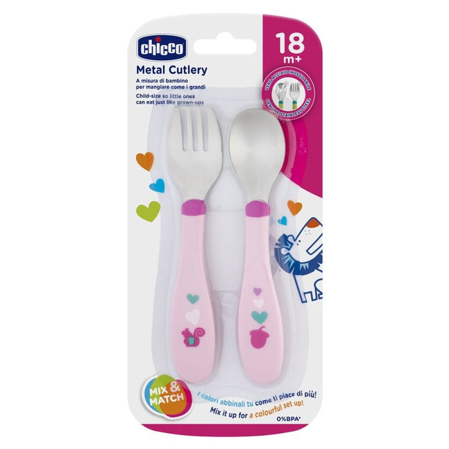 Chicco Metal Cutlery sztućce metalowe 18m+ Różowe