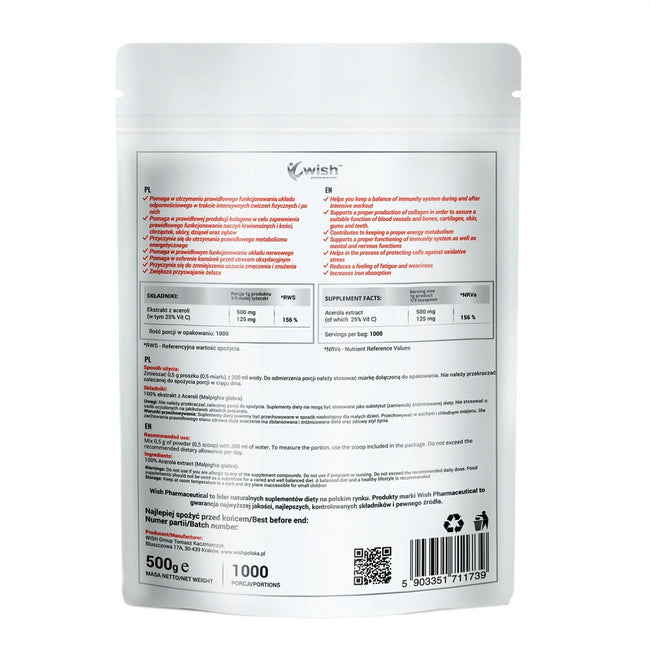 WISH Pharmaceutical Acerola naturalna witamina C suplement diety w proszku 500g