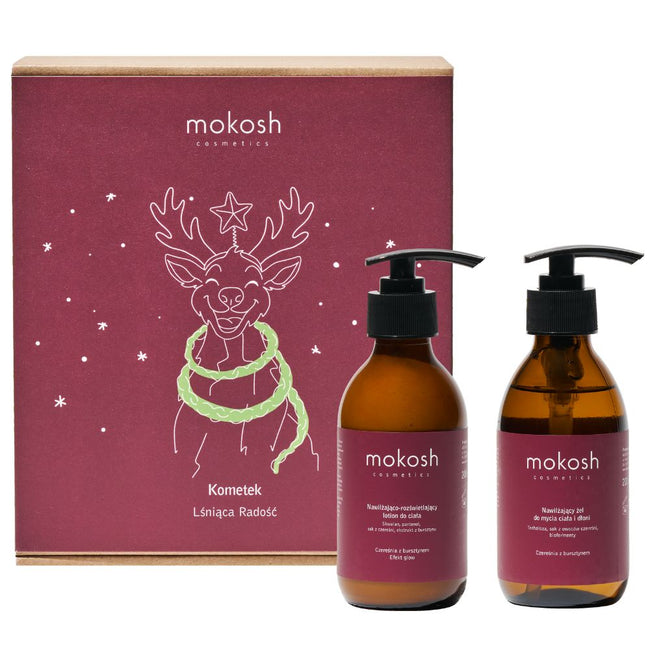Mokosh Kometek Lśniąca Radość zestaw nawilżający żel do mycia ciała i dłoni 200ml + nawilżająco-rozświetlający lotion do ciała 200ml
