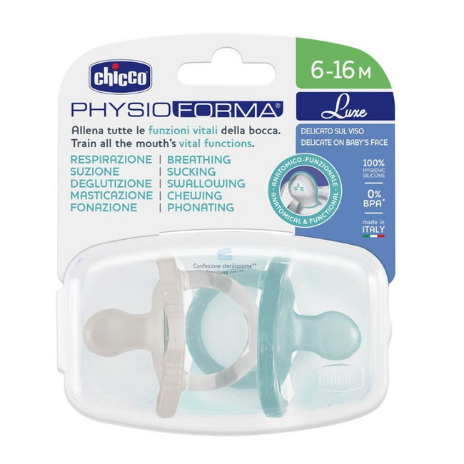 Chicco PhysioForma Luxe smoczek silikonowy uspokajający 6-16m Miętowy 2szt.