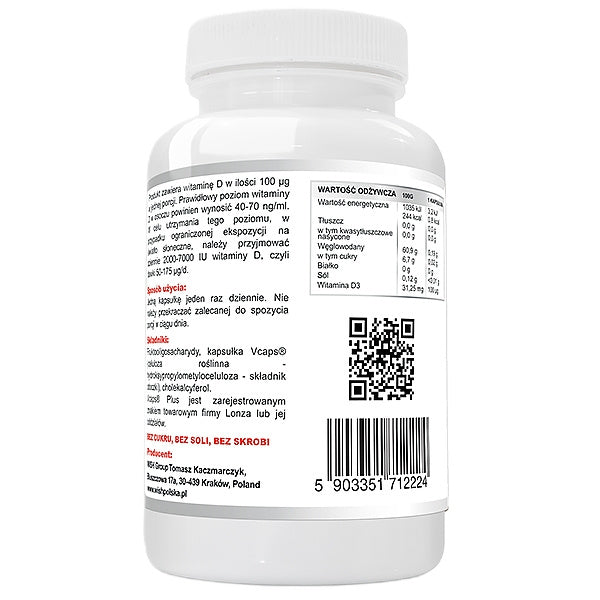 WISH Pharmaceutical Witamina D3 100μg 4000IU + Prebiotyk suplement diety 120 kapsułek