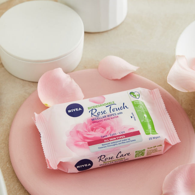 Nivea Rose Touch micelarne biodegradowalne chusteczki do demakijażu z organiczną wodą różaną 25szt