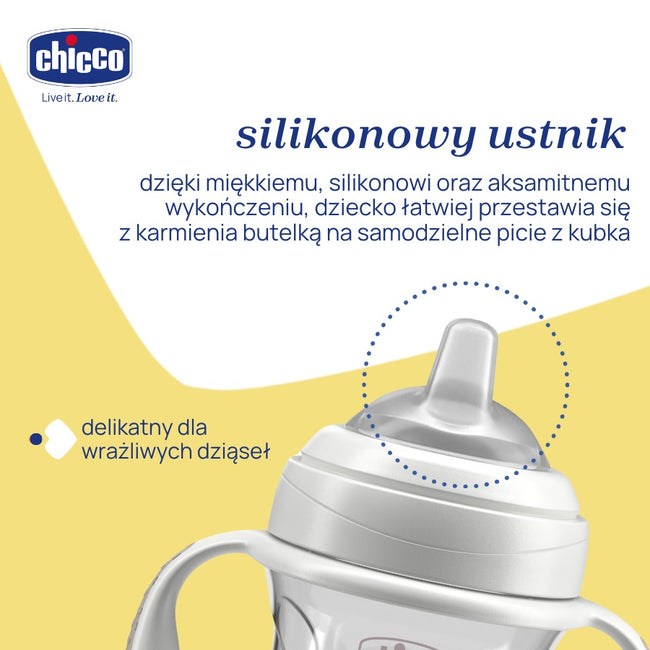 Chicco Transition Cup pierwszy kubek treningowy z miękkim ustnikiem 4m+ Szary 200ml