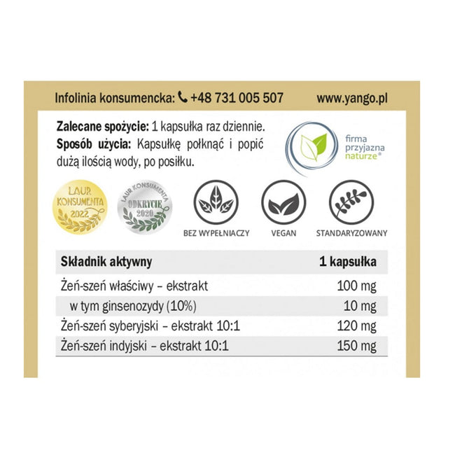 Yango Żeń-szeń Forte™ suplement diety 90 kapsułek