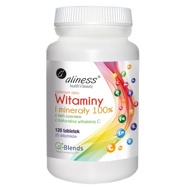 Aliness Witaminy i minerały 100% z żeń-szeniem suplement diety 120 tabletek